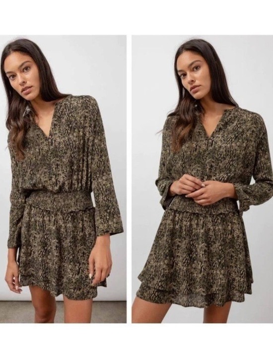 Rails Dresses & Skirts - Rails Olive Print V-Neck Smocked Mini Dress Small